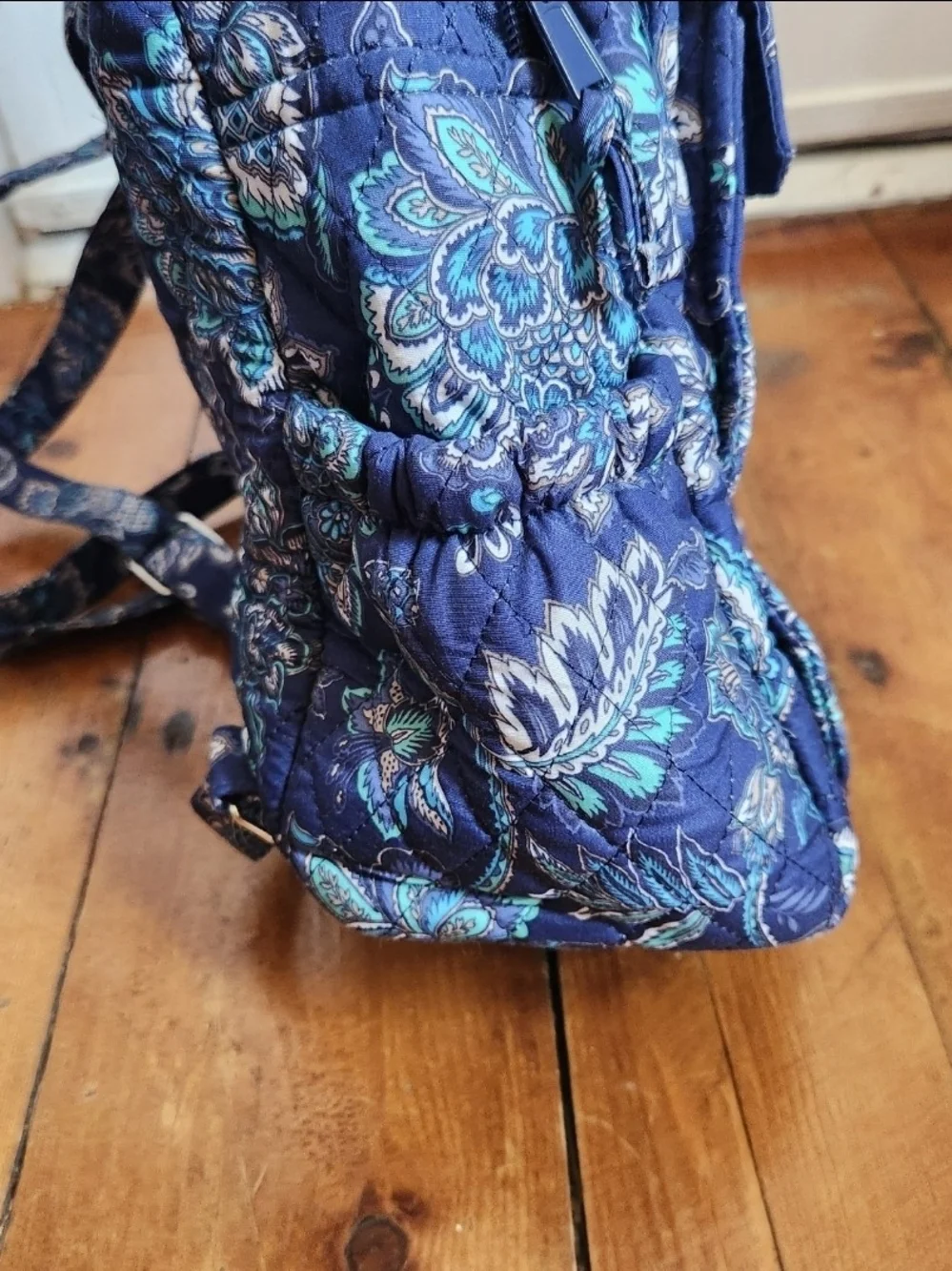 Waverly Navy Blue Floral Paisley Quilted Backpack